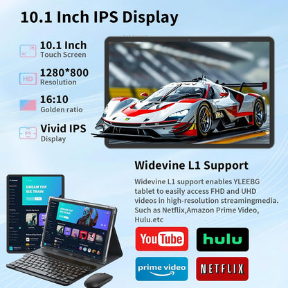 Android Tablet with Keyboard,10 inch Android 15 tablet, 24GB RAM 128GB ROM, 1TB Expand, Octa-Core, Widevine L1, 2.4G/5G WiFi, 8000mAh, Bluetooth, GMS, 2 in 1 Tablet with Case, Mouse, Stylus（Pink)