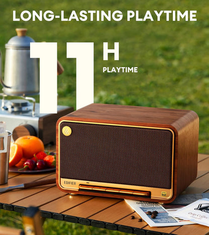Edifier D32 Tabletop Wireless Speaker, Hi-Res Audio, LDAC, ALAC, 60W (RMS), 2.1 Acoustic Architecture, 11h Playtime, APP Control, Bluetooth 5.3, AirPlay2, USB-C and AUX Inputs, Brown