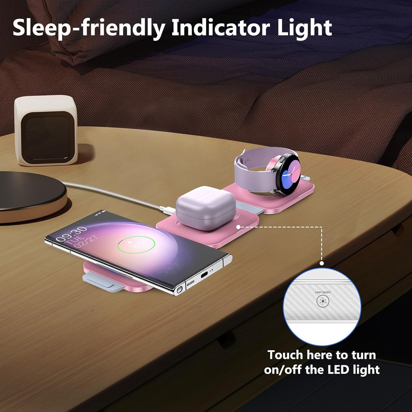 Travel Charger for Samsung Multi Devices, Foldable 3 in 1 Wireless Charging Station Fast Charging Stand/Pad Compatible for Samsung Galaxy S25/S24/S23/S22/S21/Note20 Galaxy Watch8/7/6/5/4/Galaxy Buds4