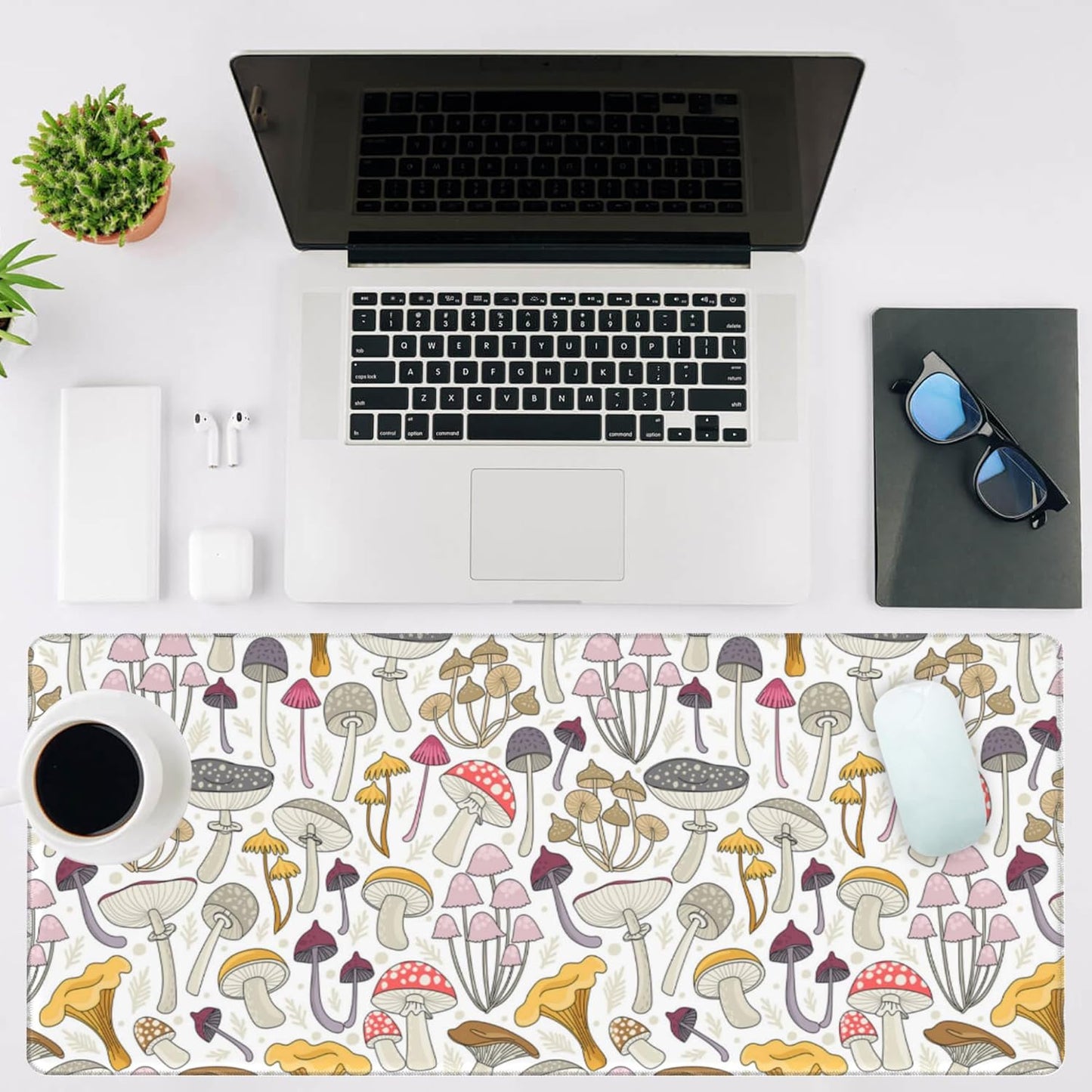 Mouse Pad Large Colorful Mushrooms Non-Slip Gaming Desk Mat with Stitched Edge Laptop Keyboard Desk Pad for Work Home Gaming (35.4 x 15.7 Inches)