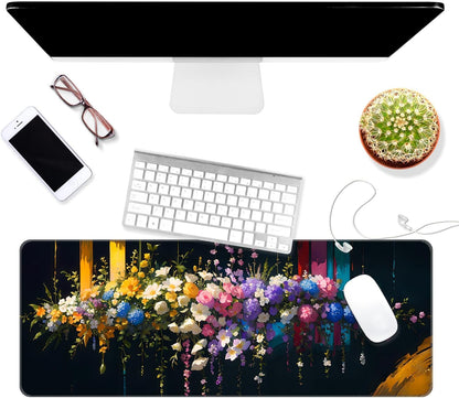 Dynippy Thin Extended Gaming Mouse Pad （31.5 * 11.8 * 0.08 inch） with Stitched Edges Large, Long XXL Keyboard and Mouse pad Desk Mat for Gaming Office & Home - Flower 32