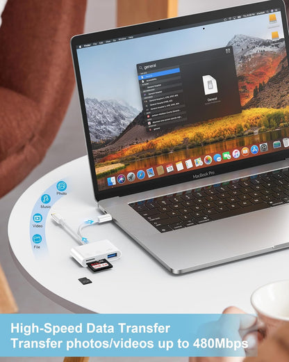 3 in 2 Lightning & USB-C SD Card Reader for iPhone 16 Pro Max 15 Plus 14, Dual Port OTG MicroSD Memory Card Reader Dongle Adapter with SD/TF/USB3.0 Slot for Camera iPad Galaxy S25 S24 MacBook Air/Pro