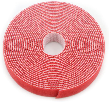 Reusable Fastening Tape Cable Ties 3/4 Inch Double Side Hook Roll (5 Yard, Red)