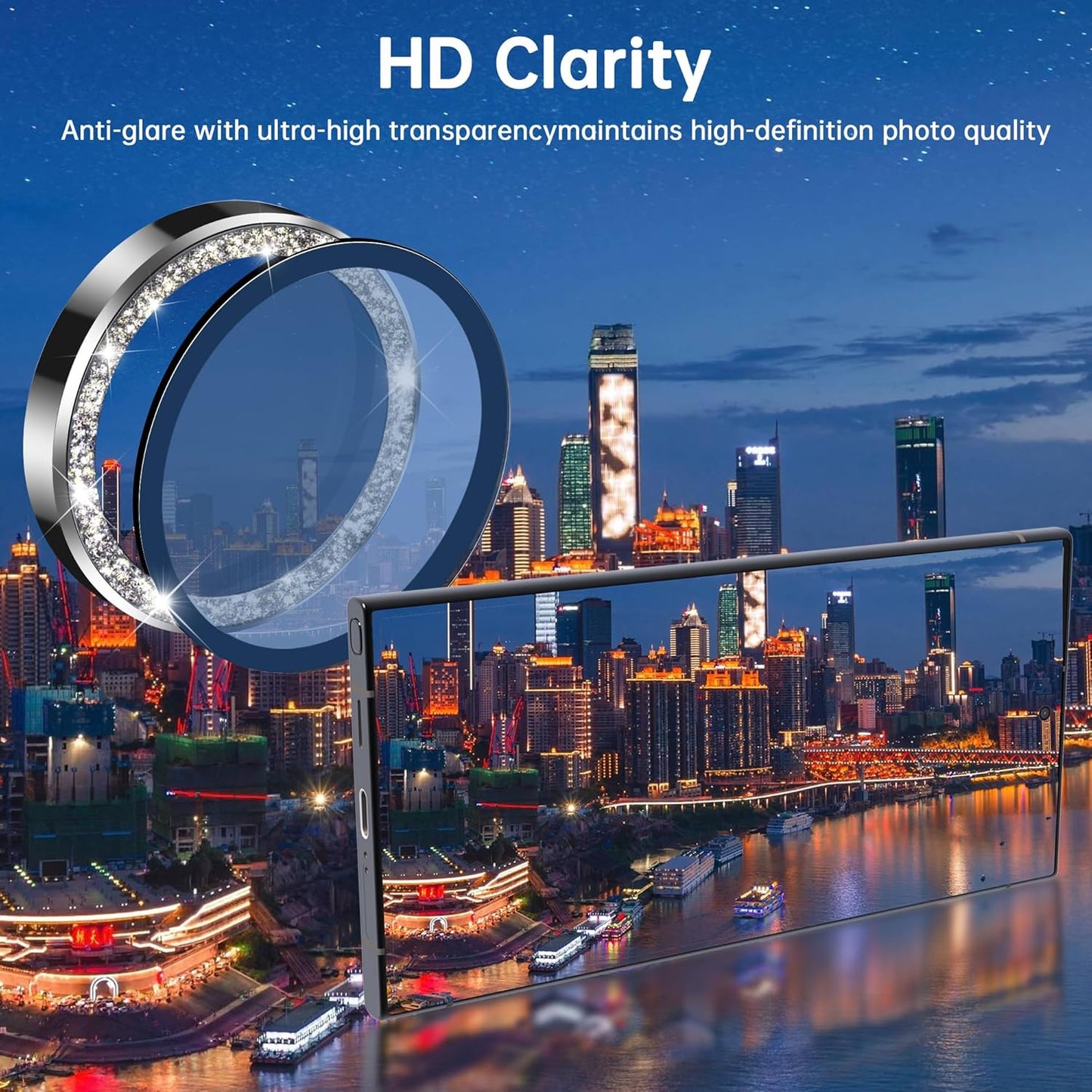 For Samsung Galaxy S23 Ultra Camera Lens Protector, Individual Lens Protector, Ultra HD 9H Tempered Glass Screen Protective Cover, Anti-scratch, Military Grade Drop Protection 2 Set. (Glitter Silver, S23 Ultra)