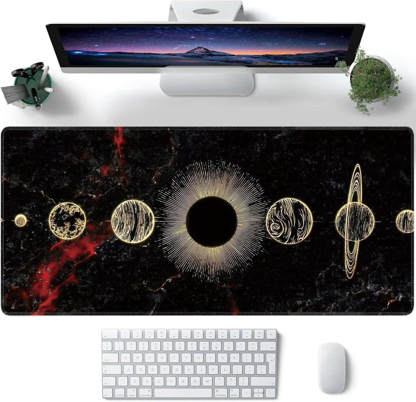 Galaxy Planet Large Mouse Pad,Gaming Keyboard Desk Pad,Extended Mouse Mat Non-Slip Rubber Base with Stitched Edges for Office Game Home XXL 35.4"x15.7"