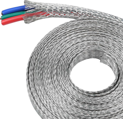 Tinned Copper Metal Braid Sleeving Wire Shielding Sleeve Braided Copper Ground Straps EMI/RFI Interference Expandable Flat Mesh Shielding Cable for Protect Wire (5/16inch-22ft)