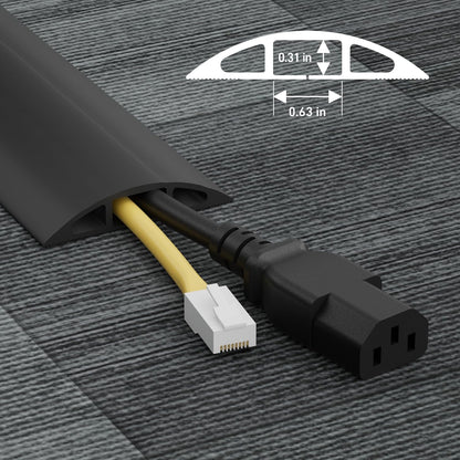 D-Line 30ft Floor Cord Cover, Floor Cable Protector, Extension Cord Cover, Protect Wires & Prevent Cable Trips, Cable Management Solution - Cord Cavity = 0.63" (W) x 0.31" (H) - Black