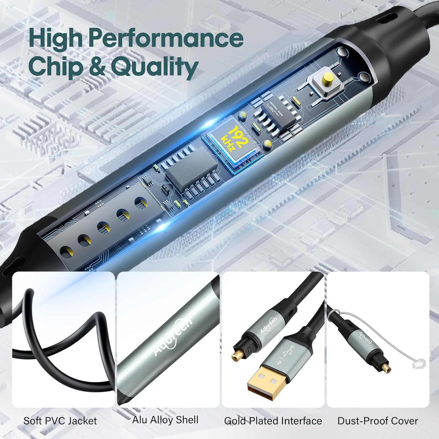 Adoreen Unidirectional USB A 2.0 to Toslink Digital Optical Audio Cable 15 Ft, USB Male to SPDIF Port Male Fiber Optic Adapter, for Windows Mac PS5/PS4 Laptop, NOT for TV-NOT Toslink to USB-A