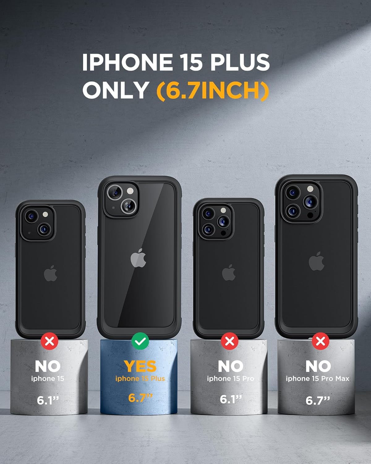 Miracase Glass Series Designed for iPhone 15 Plus Case 6.7',Full-Body Military Drop Proof 15 Plus Phone Case Cover with Built-in 9H Tempered Glass Screen Protector,Black