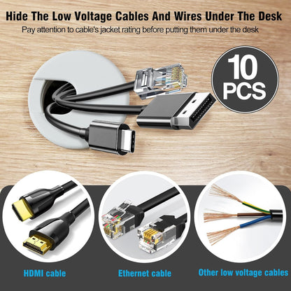 2" White Desk Grommet, JTemgle Plastic Cable Hole Cover Computer Table Cord Wire Organizer Caps Desktop Cord Management for Home Office TV Stands Tabletops, 10 Pieces