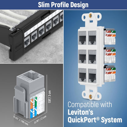 Everest 90° Angled RJ45 Cat6A Keystone Jacks 50-Pack in Gray - Slim Profile Female RJ45 Connectors - Cat 6A Keystone Jack - Compatible with 90° Angled Speed Termination Tool - easyJACK (B094WB91H3)
