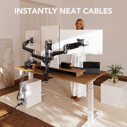 HUANUO Triple Monitor Mount for 17 to 32 inch Screens, Adjustment Triple Monitor Stand with Swivel, Tilt, Rotation, Clamp & Grommet Kit (Black)