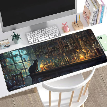 Cute Kawaii Cat Desk Mat XXL Large Gaming Mouse Pad Anime Cats Desk Pad, Vintage Computer Mat for Women Office Desk Decor Pad Gamer Gift, Laptop Keyboard Mouse Mat with Stitched Edges 31.5x15.75 in