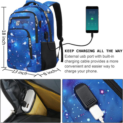 Laptop Backpack,Business Travel Anti Theft Slim Durable Laptops Backpack with USB Charging Port,Water Resistant College Computer Bag for Women & Men Fits 15.6 Inch Laptop and Notebook-Dreamy Blue