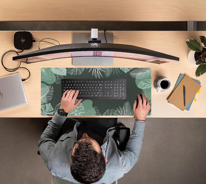 Green Plants Desk Mat Tropical Leaves Mouse Pad Cute, Large Extendded Gaming Deskmat, XXL Laptop Keyboard Mouse Mat Desktop Matt Women Office Desk Accessories Mousepad Desk Cover Mat, 31.5"x15.75"