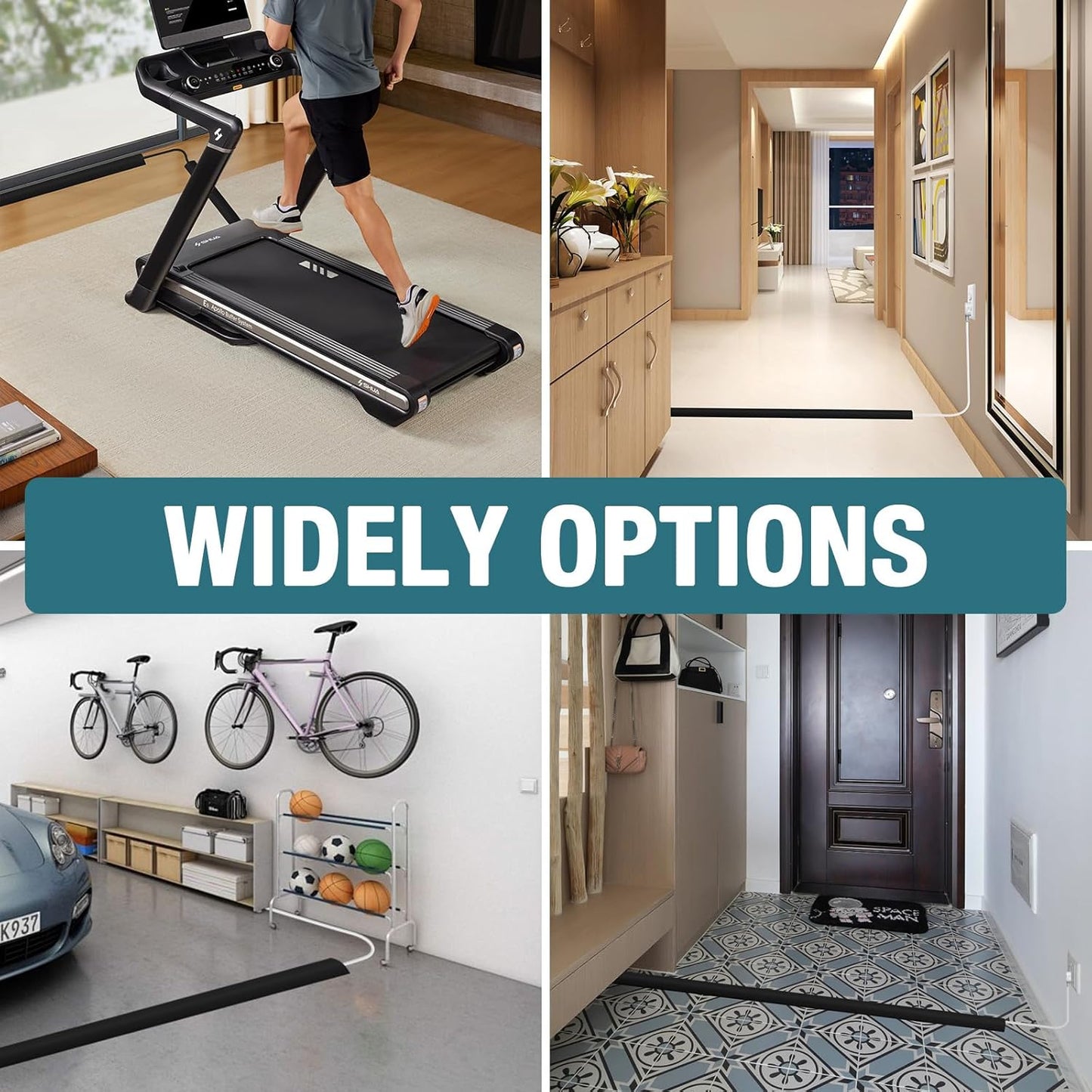 Floor Cord Cover, Cable Protector, 0.63W x 0.31H inches, Wire Cover for Extension Cords, Floor Cable Covers Prevent Cable Trips (Black, 50-3 Feet)