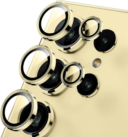 WSKEN for Samsung Galaxy S24 Ultra Camera Lens Protector, Ultra Thin Scratch Resistant 9H Tempered Glass with Aluminum Metal Circle Camera Screen Protector Cover Accessories, Yellow