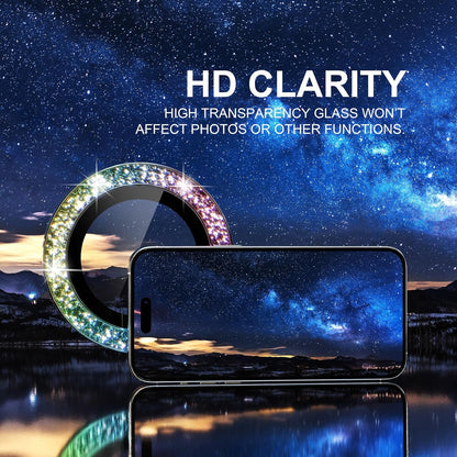 Choiche Compatible for iPhone 15 Pro/iPhone 15 Pro Max Camera Lens Protector Bling, 9H Tempered Glass Camera Cover Screen Protector Metal Ring Decoration Accessories (Glitter-Colorful)
