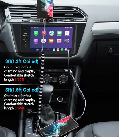 PRAKIE USB C Cable Fast Charging 5FT, Coiled USB A to USB C Cable for Car, Type C Charge Cord USB-C Charging Cable Compatible with iPhone 16/15/Samsung Galaxy S20 and More USB C Devices-Black 2Pack