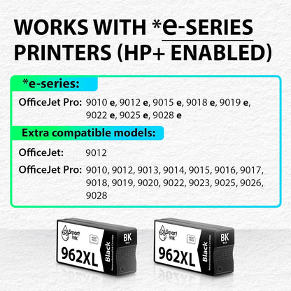 Smart Ink Remanufactured Ink Cartridges Replacement for HP 962 XL 962XL (2 Black, Combo Pack) for OfficeJet Pro 9015e 9018e 9025e 9012e 9019e 9022e 9010e 9028e 9015 9010 9018 9012 9025 9020 Printer