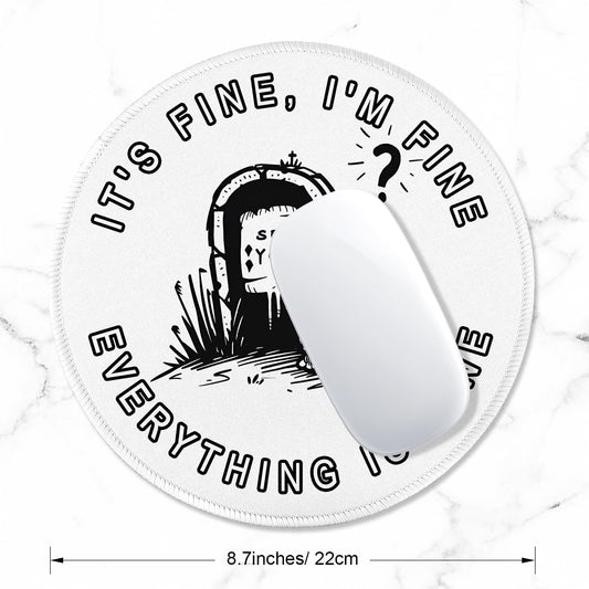 ITNRSIIET Round Mouse Pad with Stitched Edge Premium-Textured Waterproof Non-Slip Rubber Base Desktop Protection Mat Diameter 8.7 inches, Humorous Tombstone