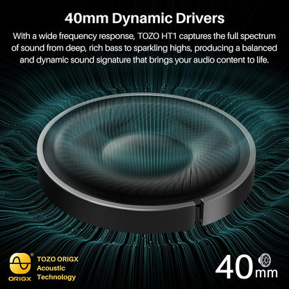 TOZO HT2 Hybrid Active Noise Cancelling Headphones, Wireless Over Ear Bluetooth Headset, 60H Playtime, Hi-Res Audio Custom EQ via App Deep Bass Comfort Fit Ear Cups, for Home Office Travel Red