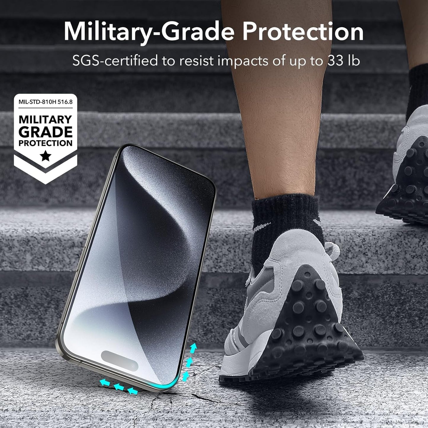 ESR 3+2 Pack for iPhone 15 Pro Screen Protector, 3 Black Edge Tempered-Glass Film and 2 Set Camera Lens Protector, 2.5D Curved Edges, Full-Coverage Military-Grade Protection, Scratch Resistant