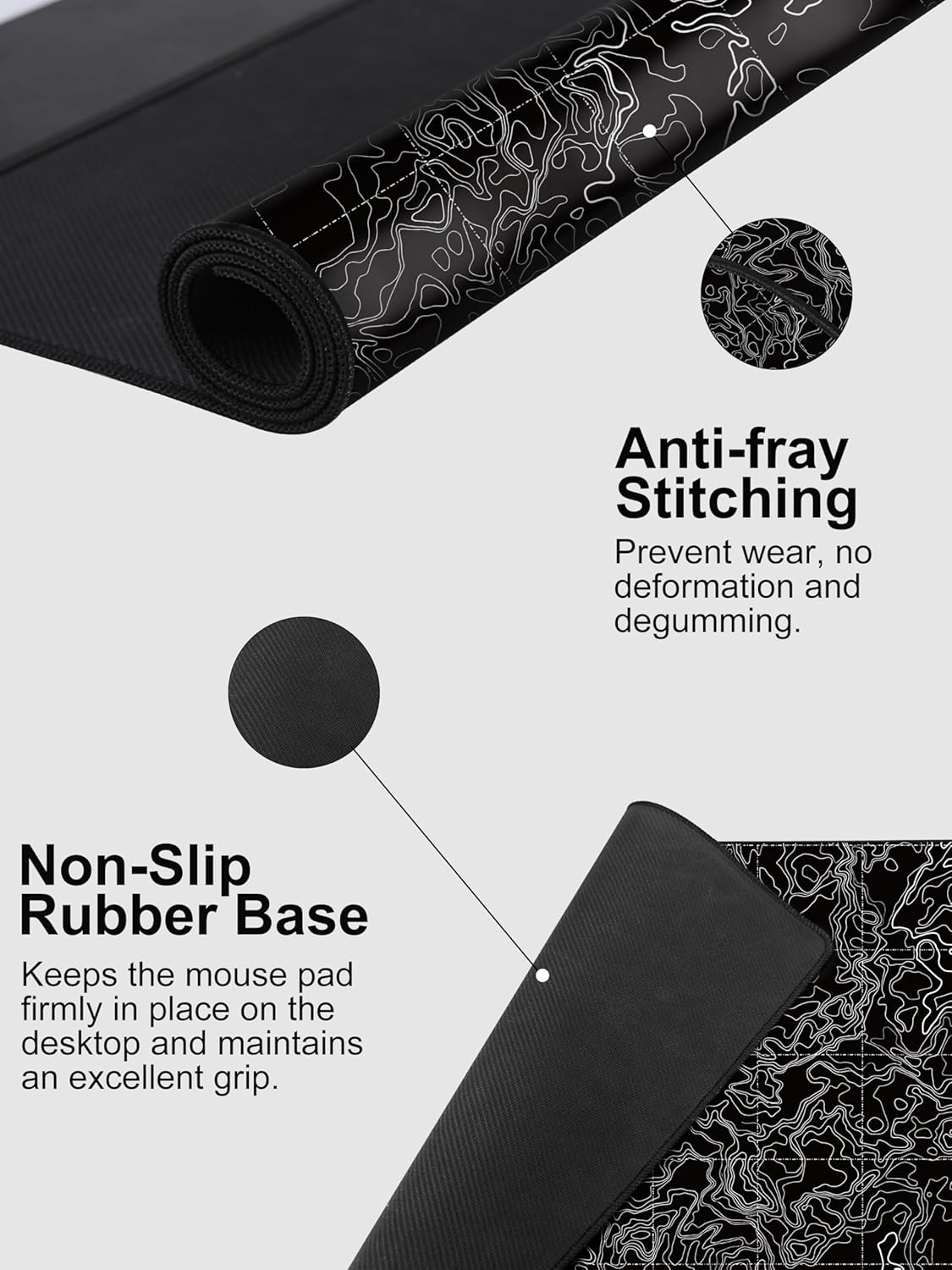 TopMade Mouse Pad with 15W Fast Wireless Charging, 31.5"x15.75" XXL Large Gaming Waterproof Desk Pad with Ultra-Smooth Surface, Non-Slip Base, Computer Desk Mat, Black Topographic Map #3