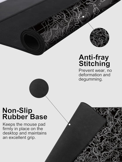 TopMade Mouse Pad with 15W Fast Wireless Charging, 31.5"x15.75" XXL Large Gaming Waterproof Desk Pad with Ultra-Smooth Surface, Non-Slip Base, Computer Desk Mat, Black Topographic Map #3