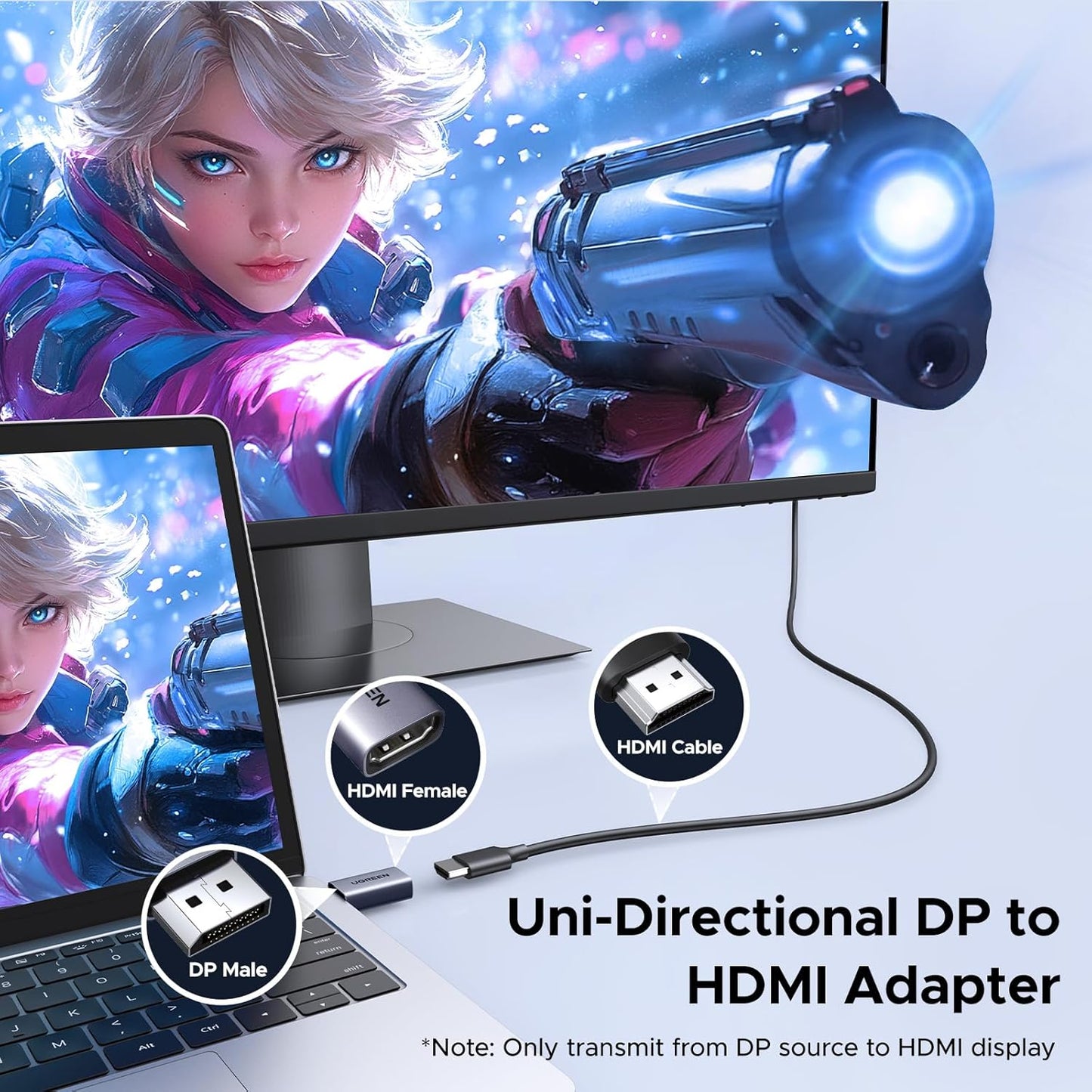 UGREEN 4K DisplayPort to HDMI 2-Pack Adapter Unidirectional Display Port 1.2 to HDMI 1.4 Male to Female Converter Aluminum Adapter Compatible with Desktop, Laptop, Monitor, HDTV, AMD, NVIDIA