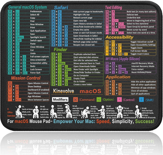Mouse Pad for macOS Shortcuts – Small mac Cheat Sheet Desk Pad – 11.8"x9.8" Portable Computer Mousepad – Gaming, Office, Waterproof, Non-Slip, Stitched Edges