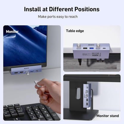 BENFEI 8-in-1 USB C Hub with Secure Clamp – Features 4K@60Hz HDMI, Gigabit Ethernet, 100W PD, 10Gbps 1x USB-C, 2 x USB-A 3.2, 2 x USB-A 2.0 Compatible with MacBook, iPad Pro, iMac, S23, XPS17