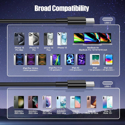 3-Pack Black 3.3FT 60W USB C to USB C Cable, Type C to Type C Cable,Fast Charging Cable for iPhone 16 15 Pro Plus Pro Max，for Galaxy S24 S23, for iPad Pro/Air, for MacBook Pro/Air and More