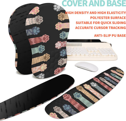 2-in-1 Ergonomic Set, Wave Rise Keyboard Wrist Rest and Massage Bulge Slope Mouse Pad Wrist Support, Cushion Memory Foam Integrated to Relieve Wrist Pain, Multicolour Cat Claws