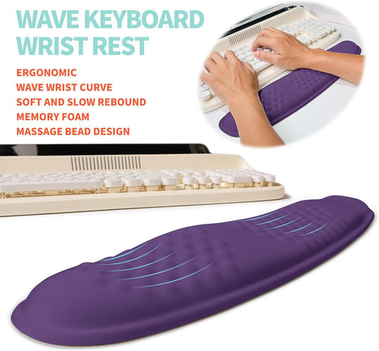 2-in-1 Ergonomic Set, Wave Rise Keyboard Wrist Rest and Massage Bulge Slope Mouse Pad Wrist Support, Cushion Memory Foam Integrated to Relieve Wrist Pain, Dark Purple