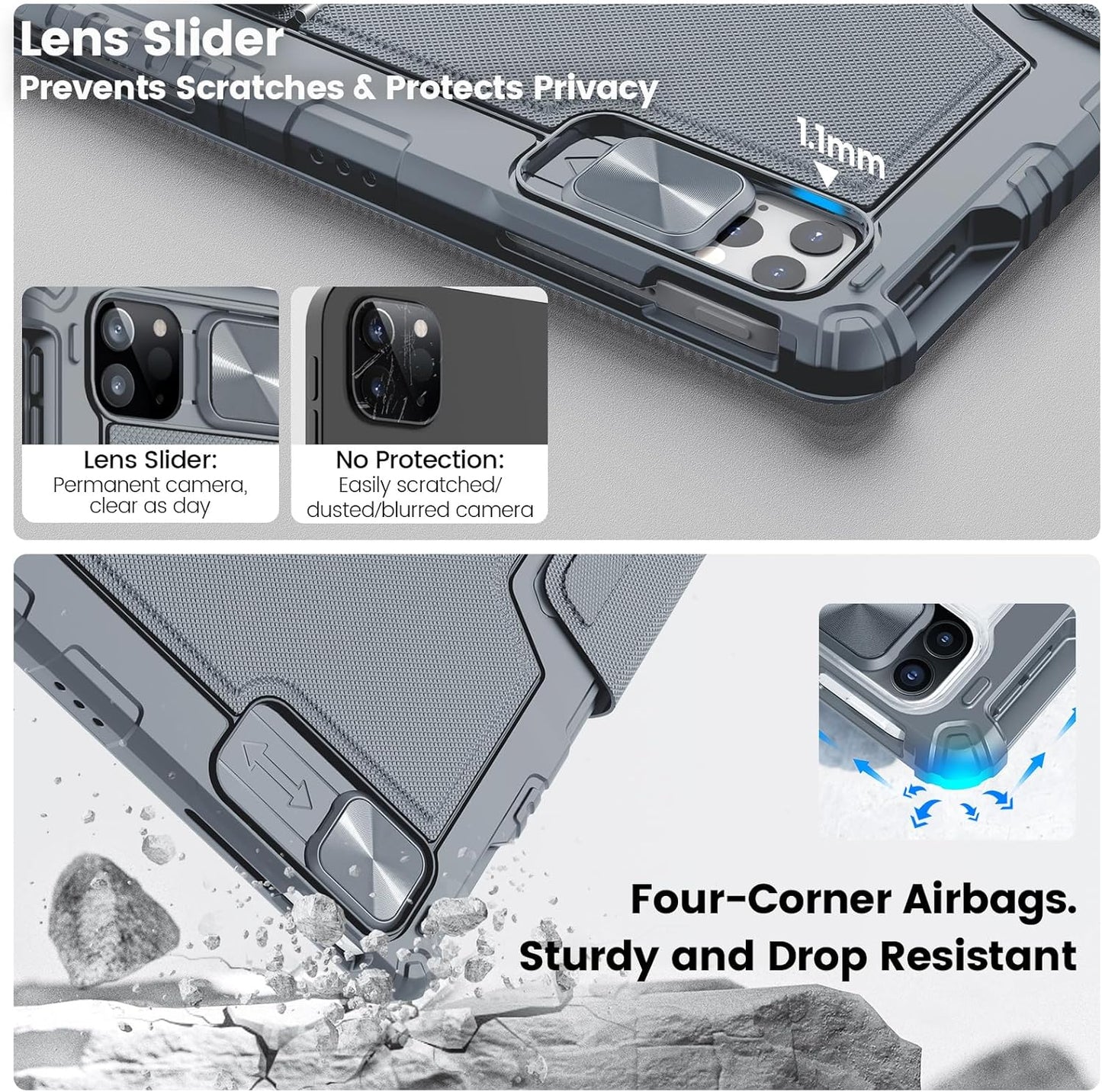 Nillkin for iPad Air 13 M2 M3 Case with Keyboard Backlit Bumper iPad Pro 12.9 (3rd, 4th, 5th and 6th gen) Detachable Keyboard with Built in trackpad, Stand,US English (Elite Grey)