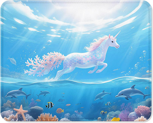 ITNRSIIET Mouse Pad Non-Slip Rubber Base Smooth Surface Stitched Edges Waterproof Durable Compatible with All Mice for Office & Gaming, Desk Accessory, 10.2x8.3x0.12 inch, Ocean