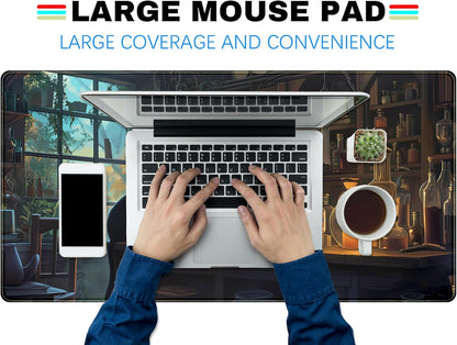 Cute Kawaii Cat Desk Mat XXL Large Gaming Mouse Pad Anime Cats Desk Pad, Vintage Computer Mat for Women Office Desk Decor Pad Gamer Gift, Laptop Keyboard Mouse Mat with Stitched Edges 31.5x15.75 in