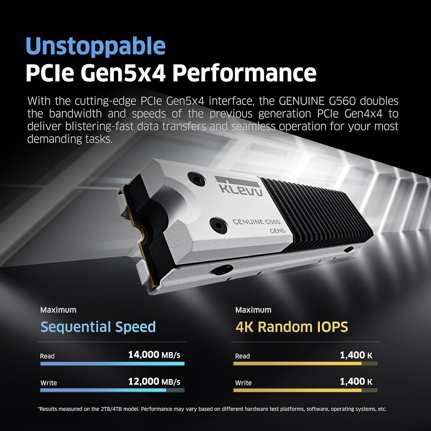 KLEVV Genuine G560 4TB M.2 2280 NVMe PCIe Gen5x4 Internal SSD Heatsink Included, up to 14000MB/s with DRAM Cash (K04TBM2SP0-G56)