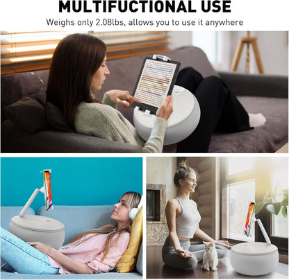 AboveTEK Tablet Pillow Stand Holder for Bed – Ideal Gift for Mom, Hands-Free 360° Swivel iPad/Kindle Pillow Stand for Wife, Grandma – Soft Bean Bag Lap Tablet Holder for 4.7"-12.9" Devices (Grey)