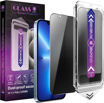 2 Pack Privacy Screen Protector for iPhone 13 Pro Max/iPhon 14 Plus, 9H Tempered Glass, Full Coverage, Anti-Fingerprint, Auto Dust-Elimination, No Bubble, Easy Installation