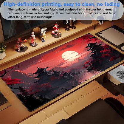 Red and Black Mouse Pad Japanese Desk Mat Gaming Mousepad Extended Large Mouse Pad for Desk 31.5''X15.7'' Red Full Moon Sakura Desk Pad Mat Laptop Computer Mouse Keyboard Mat for Office Desk Decor