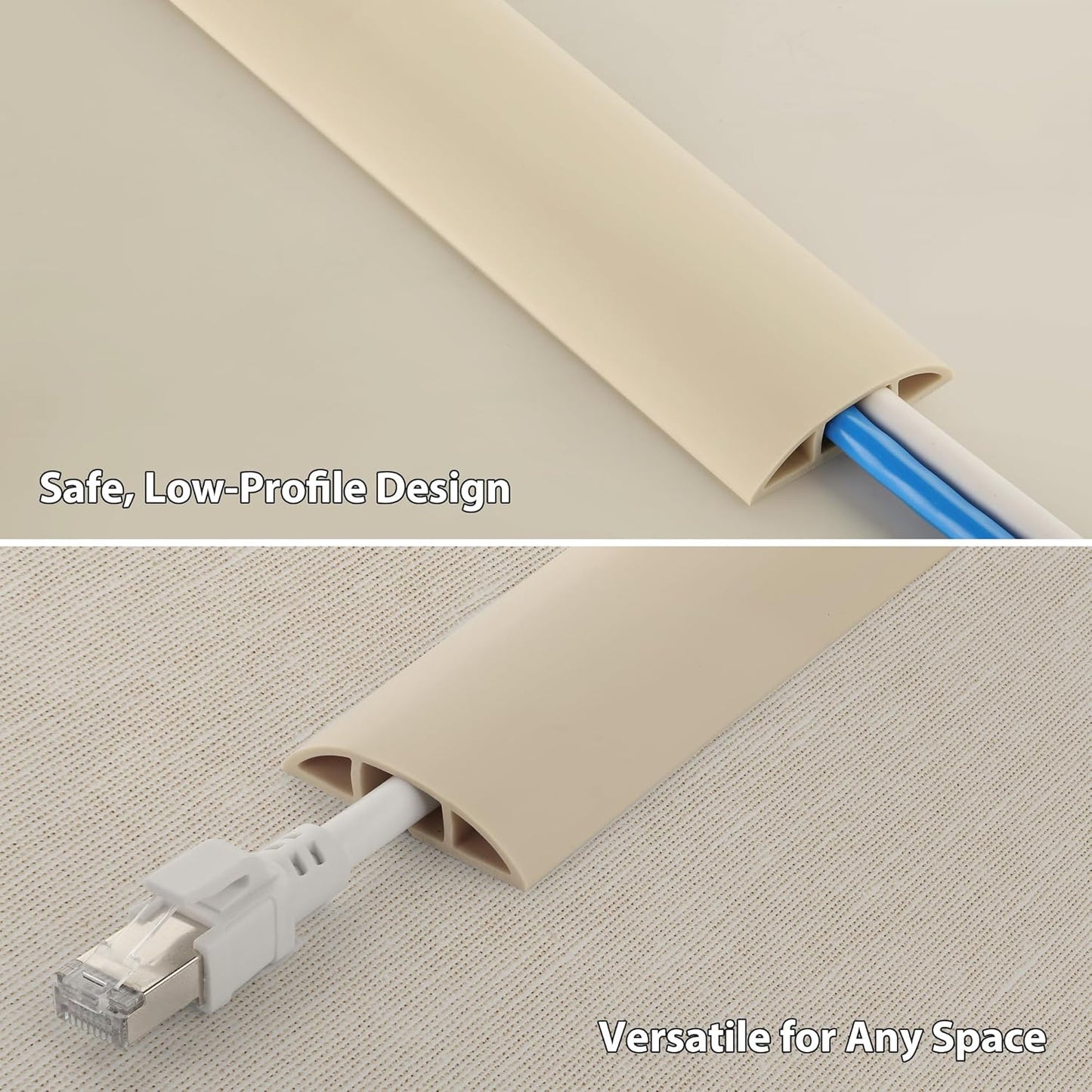 ZhiYo 3.6ft Cord Covers for Wires on Floor, Cord Hider Floor Hide Extension Cords, Soft PVC Cable Cover Cable Protector, Wire Cavity W0.62in H0.31in, Beige