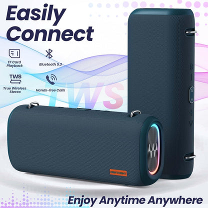 Vibe Pro Outdoor Bluetooth Speaker, 80W Peak Loud Portable Wireless Speaker, Waterproof IPX65, Deep Bass, RGB Lights, Studio Quality Sound Powered by Waves Audio, Party & Pool Ready (Blue)