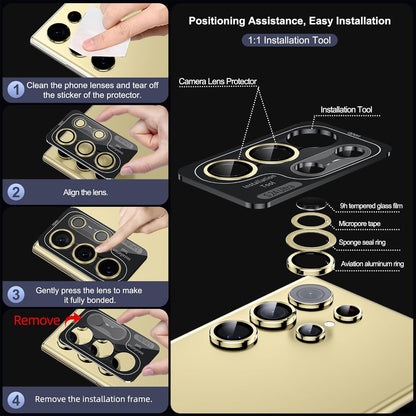 WSKEN for Samsung Galaxy S24 Ultra Camera Lens Protector, Ultra Thin Scratch Resistant 9H Tempered Glass with Aluminum Metal Circle Camera Screen Protector Cover Accessories, Yellow