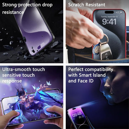 Anti Blue Light Matte Screen Protector for iPhone 17, iPhone 16 Pro 6.3-Inch, Auto Dust Removal, 9H Tempered Glass, Full Cover, Anti-Fingerprint, Easy Installation, 2 Pack