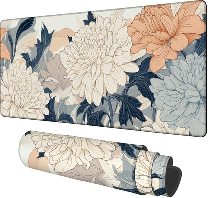 Beautiful Chrysanthemum Gaming Mouse Pad 3mm Thick Stitched Edge Waterproof Non-slip Large Computer Keyboard Mouse Mat,Suitable for Office Entertainment Decorative Desk Pad 35.4 x 15.7 Inches