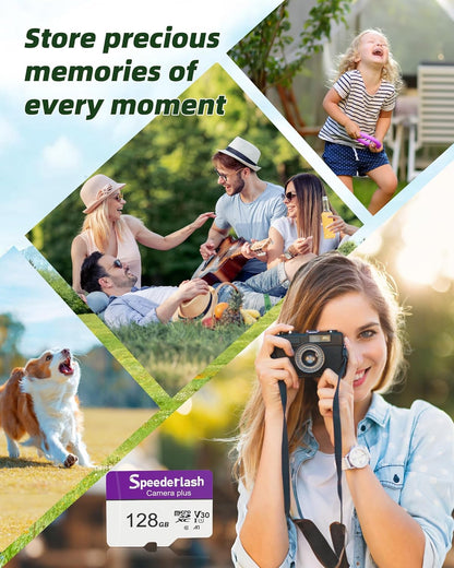 Micro SDXC Memory Card 128GB 2 Pack, Speederlash Camera Plus TF Card with Adapter, 90MB/s Read Speed, 4K UHD&5K Video Support, U1 V30 A1 Rated, Waterproof, for Gaming Devices, Drones, Smartphones