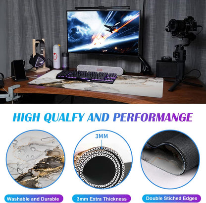 Large Extended Gaming Mouse Pad with Stitched Edges, Non-Slip Waterproof Rubber Base Mouse Pad for Office, Computer, Keyboard, Laptop and Home Desk Pad 35.4 x 15.7 x 0.12 Inch (Marbling)