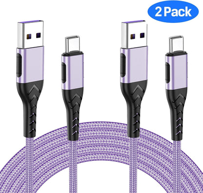 Durcord USB Type C Cable, 2Pack 3ft USB A to USB C Cable 3 Feet USB Type C Cord Cable for Android Phone Pad Laptop, 10 Foot Type C Charger Premium Nylon Braided USB Cable -Light Purple
